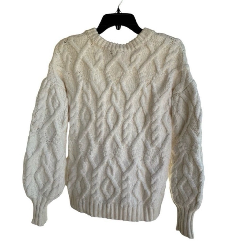 1. STATE Ivory Cable Knit Sweater XS Chunky Crewneck Cozy Chic Puff Sleeve - Picture 6 of 6